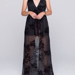 Flocked Lace Halter Dress